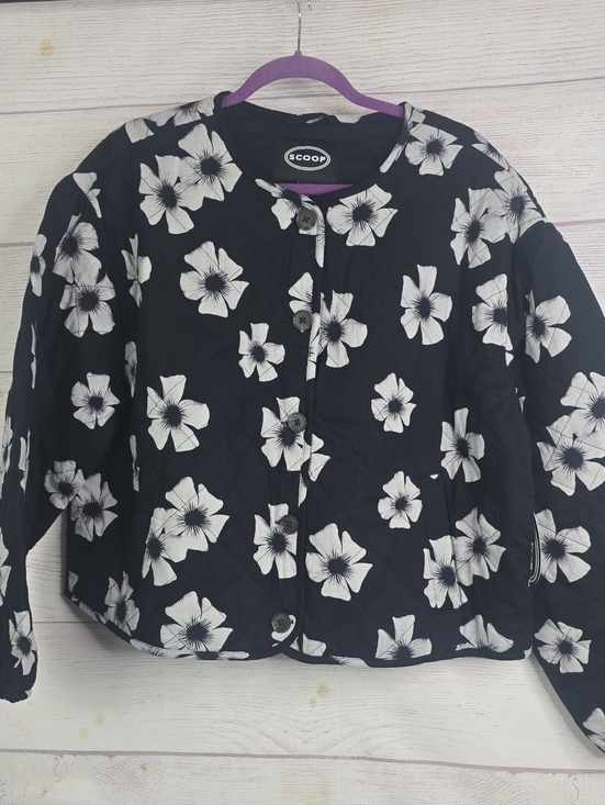 Scoop Jackets & Blazers - Scoop Black Quilted Puff Floral Button Jacket - White Flowers NwT Sz XXL